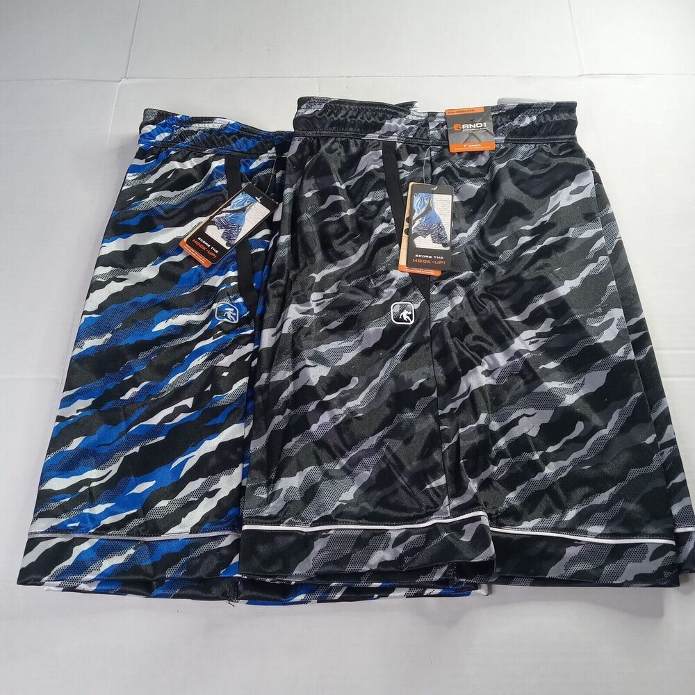 2 AND1 Offense Athletic Gym Shorts Men’s 3XL XXXL Blue Black Gray 8" Inseam
